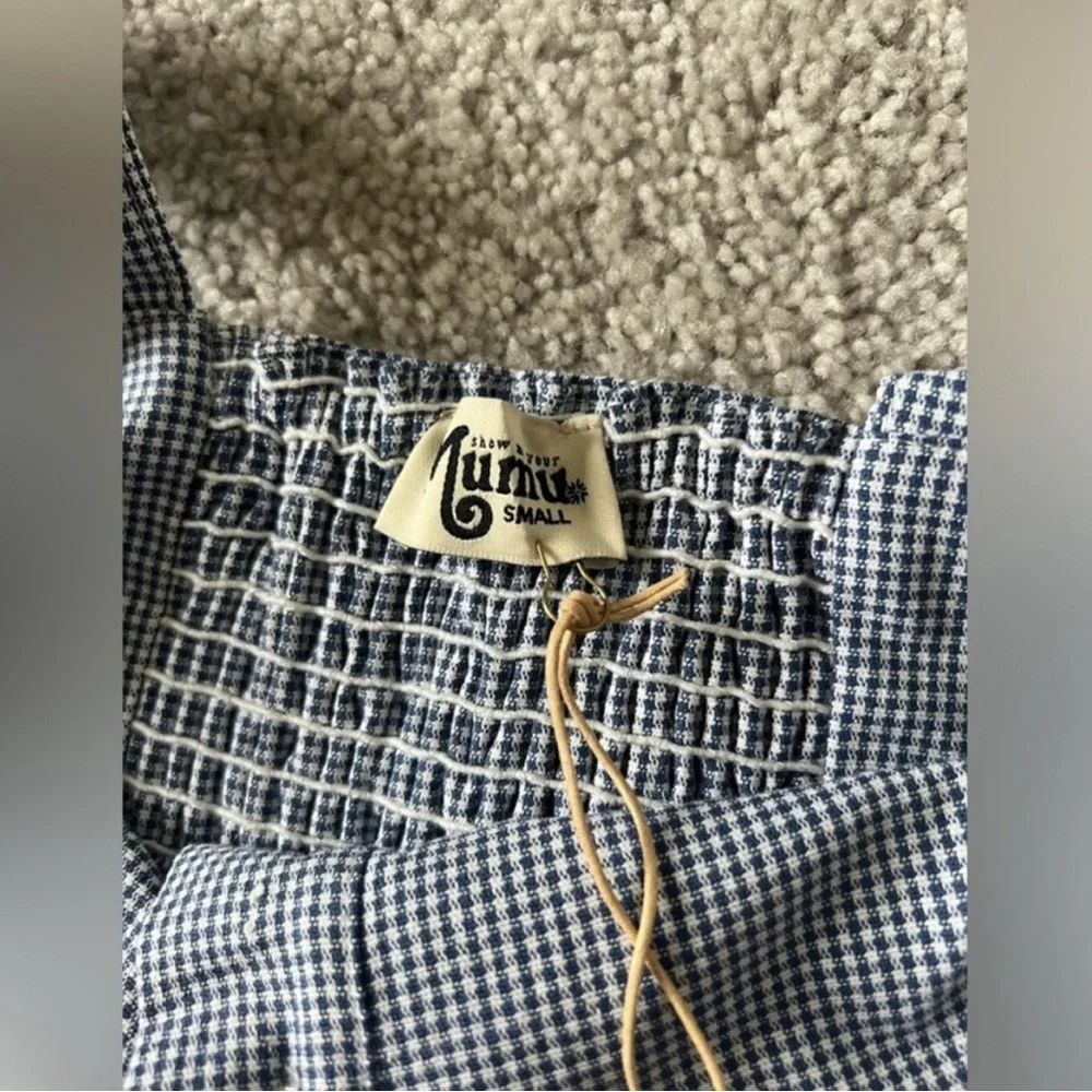 Show Me Your Mumu Debbie Gingham Stretch Crop Top Blue Check Small NWT - Picture 3 of 8